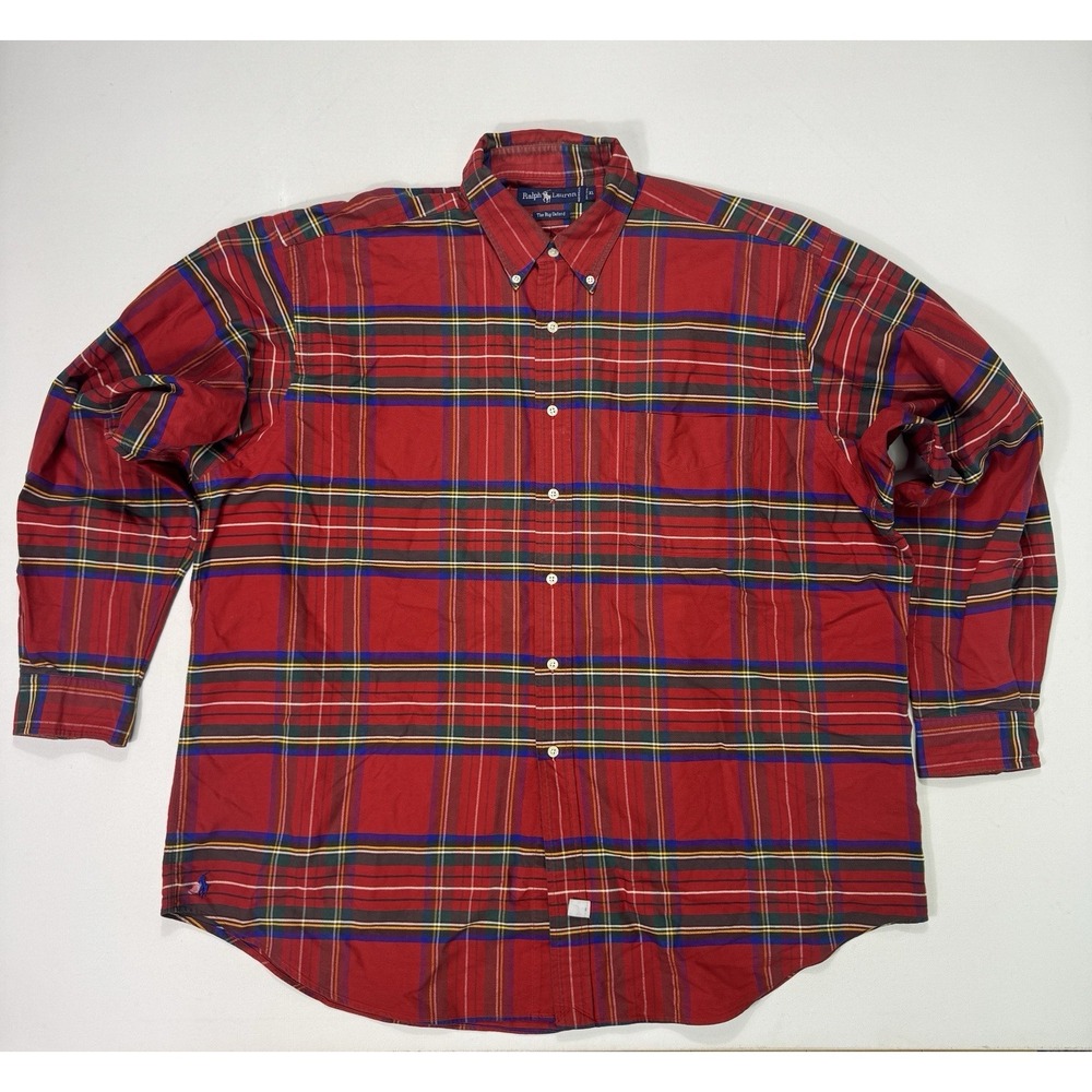 Polo Ralph Lauren Shirt Mens XL Red Green Blue Plaid The Big Oxford Oversized